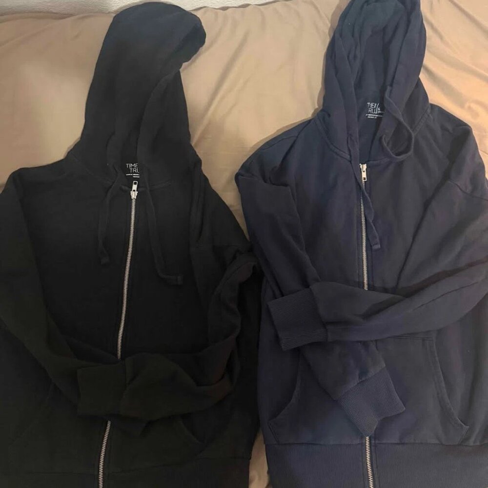 Womens Black Blue Long Sleeve Full-Zip Hoodie Size Small/Large Lot Of 2